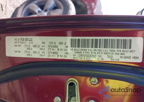 2016 Ram 1500 Big Horn z USA, uszkodzony, nr VIN 1C6RR7GM3GS267203